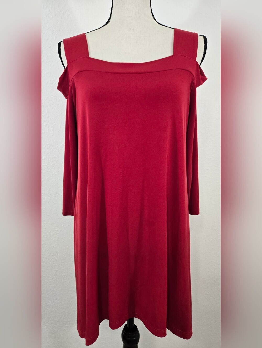Chico's Red Cold Shoulder Tunic Top Flowy Swing Loose, size 1 (M)